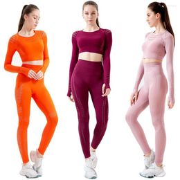 Active Sets Women Gym Set 2 Piece Sport Leggings Crop Top Activewear Yoga Suit For Fitness Seamless Workout Suits Exercise Running Wear