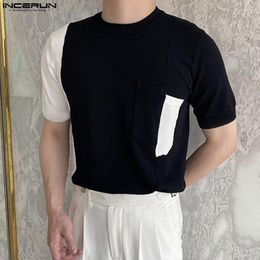 Men's T Shirts INCERUN Men Patchwork Round Neck Short Sleeve Streetwear 2023 Casual Tee Tops Korean Style Leisure Clothing S-5XL