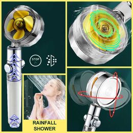 Bathroom Shower Heads Propeller Shower Head High Pressure Set 360 Rotate With1 Free Water Filter Golden Fan Turbocharge Pure Rainfall Helix Eco Shower J230303