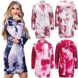 Women's Hoodies & Sweatshirts Women Pullover Blouses Oversized Hooded Long Sleeve Top Tie Dye Print Dress Casual Plus Size Fall Female Cloth