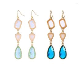 Stud Earrings Bulk Price Friend Gift Shiny Gold Color Green Glass Stone Charm Fashion Geometric Jewelry