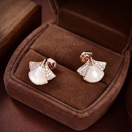 BUIGARI Fan shaped skirt designer dangle earrings for woman White Fritillaria Gold plated 18K highest counter quality luxury premium gifts 031