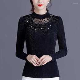 Women's Blouses Fashion Women's Autumn Lace Long Sleeve Shirts Embroidery Sexy Plus Size Blusas Tops DD8273