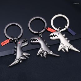 Keychains 2 Colors Optional Creative Cute Dinosaur Key Chain Gun Black Nickel Bronze Metal Pendant Ring Moveable Bag Keychain