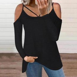 Women's Blouses Sexy Off Shoulder Women Long Sleeve Tshirt Autummn Office Lady V Neck Tunic Tops Casual Ladies Shirts Winter Cotton Leggings