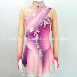 Stage Wear LIUHUO Ice Figure Skating Dress Women Pink Flowers Diamonds Professional Competition