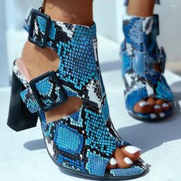 Dress Shoes High Heels 2023 Party Wedding Woman Sandals Fashion Snake Printed Women's Summer Square 8 Cm Buckle Strap Pumps