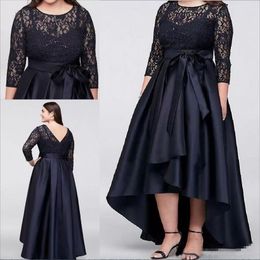 Black Plus Size High Low Mother Of The Bride Dresses With Half Sleeves Sheer Lace Evening Gowns A-Line Cheap Formal Mother Dress