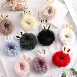 High Elastic Rubber Band Ladies Ribbon Hair Accessories Candy Color Plush Ears Hair Tie Rabbit Rope Elastic Ornaments 1828