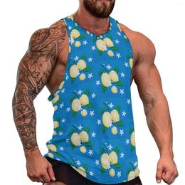 Men's Tank Tops Lemon Blossom Summer Top Floral Print Gym Mens Design Sportswear Sleeveless Shirts Large Size