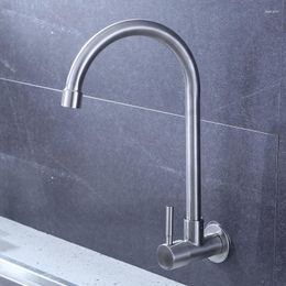 Kitchen Faucets 304 Stainless Steel Wire Drawing Into The Wall Wash Basin Faucet 4 Points Single Cold Sink