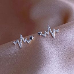 Stud Earrings CAOSHI Fashionable Design Heartbeat Shape Women Dazzling Zirconia Daily Wearable Accessories Delicate Jewellery Gift