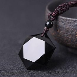 Pendant Necklaces Fashion Black Obsidian Necklace Star Lucky Love Crystal Jewellery With Free Rope