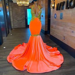 Evening Dresses V-Neck Prom Party Gown Backless Formal New Custom Plus Size Girls Pageant Satin Floor-Length Sleeveless Beaded Halter Applique Mermaid Trumpet