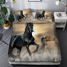 Bedding Sets 3D Bed Set White Duvet Cover Black Horse Nordic For Adult Child Kids Home Bedclothes Horses Textile