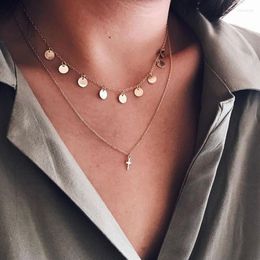 Pendant Necklaces 2 Pcs/Set Fashion Women Necklace Round Cross Double Gold Set Female Engagement Party Jewelry Accessories