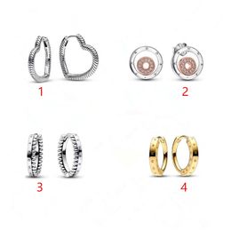 925 Sterling Silver for Women Pandora Earrings ,New Snake-bone Shape Heart-shaped Earrings Multi-ring Round Gold Earrings