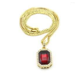 Pendant Necklaces Hip Hop MEN'S Iced Out Red Crystal Charm Chain Necklace Men Women Jewelry Z118