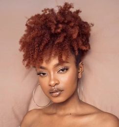 Afro Puff Drawstring Ponytail For Black Women reddish brown colored Drawstring Short Ponytail Bun For Short Natural Hair Afro Kinky Curly Ponytail Hairpieces