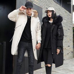 Men's Down -30 Degree Winter White Jacket Men X-Long Keep Warm Thicken Coat Fashion Hooded Fur Collar Windbreaker
