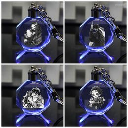 Keychains Kimetsu No Yaiba Crystal Seven-Color Light Keychain Star Anise LED Buckle Pendant Kamado Tanjirou Adult Anime Accessory