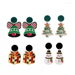 Stud Earrings Catone Acrylic Christmas Holiday Tree Bell Snowman Merry Gift