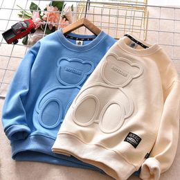 Hoodies & Sweatshirts 2023 Embossed Fashionable Long Sleeve Cotton Children's Bottoming Shirt Fleece Lined T-shirt