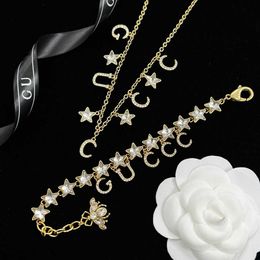 High quality luxury Jewellery family's temperament suit letters full diamond necklace bee bracelet five-pointed star earrings