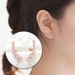 Stud Earrings Flowers Zirconia Crystal S925 Silver Women Accessories Fashion Long Jewelry Gifts For Female Girls Bijoux