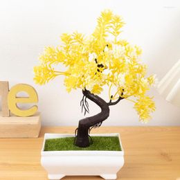 Decorative Flowers Chrysanthemum Small Bonsai Artificial Plant Plastic Fake Tree Home Living Room Balcony Decoration Potted Gardening