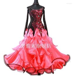 Stage Wear Ballroom Dance Competition Standard Dress Women Lycra Mesh Long Sleeve Dresses For Dancing