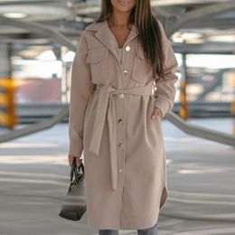 Women's Wool & Blends Autumn Winter Warm Women Trench Buttons Jacket Coat Fashion Casual Slim Belt Cardigan Mid-length Plus Size Outerwear F