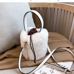 Evening Bags Faux Fur Autumn Winter Women Plush Bucket Handbags Large Capacity Warm Shoulder Bag Elegant Soft Ladies Mini Crossbody