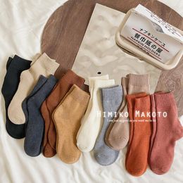 Women Socks Breathable Female Japanese Style Medium Tube Happy Kawaii Fleece Cute Autumn Woman Warm Fun Sweets Winter White