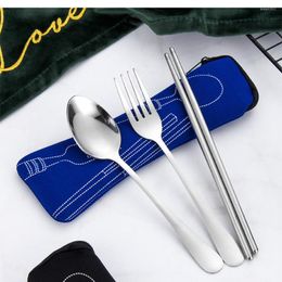 Dinnerware Sets 3pcs/Set Portable Printed Stainless Steel Spoon Fork Steak Knife Set Travel Cutlery Tableware With Bag For Outdoors