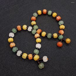 Strand Handwoven Natural Stone Pumpkin Bracelet Beads Colourful Agate Reiki Healing For Women Gift Accessories