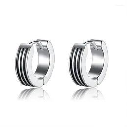 Hoop Earrings European And American Simple Black Stripe Ear Buckle Stainless Steel Men Women&#39;s Jewellery