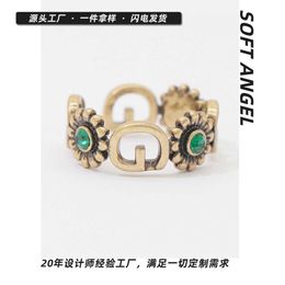 80% OFF 2023 New Luxury High Quality Fashion Jewellery for Mediaeval Vintage Ancient Family Emerald with Gold Light Luxury Open Ring