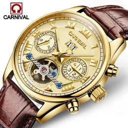 Wristwatches Carnival Men Skeleton Automatic Business Sapphire Crystal Male Japan Mechanical Chronograph Clock Relogio Masculino