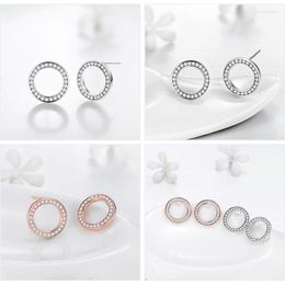 Stud Earrings Huitan Simple Stylish Circle Silver Color/Rose Gold Colour Available Fashion Versatile Women's Ear Accessories 2023