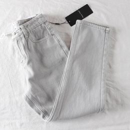 Women's Shorts Western Style Light Gray Denim Straight Jeans Women's High Waist Slimming Loose Dad