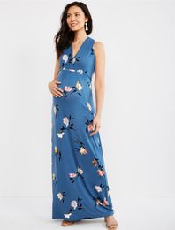 Maternity Dresses Summer 2023 V-neck Breast-feeding Printed Long Sleeveless Dress For Pregnant Women