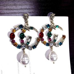 20% off all items 2023 New Luxury High Quality Fashion Jewelry for Colorful crystal exaggerated irregular pearl personalized earrings show face thin Earrings