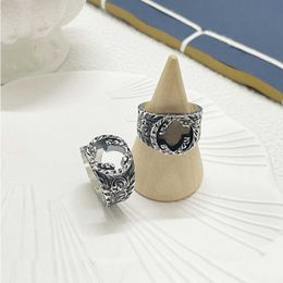 Factory wholesale 2023 New Luxury High Quality Fashion Jewellery for silver old carved pattern dominee hip hop ring high quality hand decoration ins