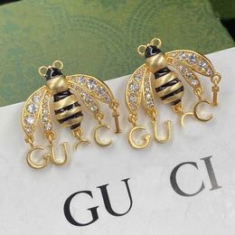 2023 New Luxury High Quality Fashion Jewelry for little bee glue dropping Rhinestone earrings design French silver needle Earrings