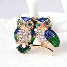 New Owl Brooch Alloy Animal Rhinestones Enamel Lapel Pins For Women Men Clothes Scarf Buckle Collar Jewellery Pins