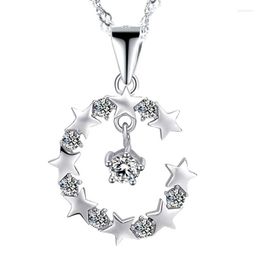 Chains Charms Fashion 925 Sterling Silver Cubic Zirconia CZ Crystal Moon Shape Pendant Necklace Women Gift Fast