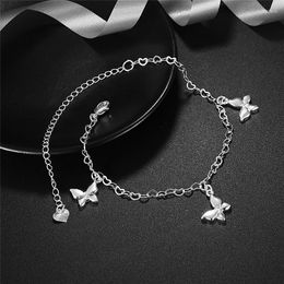 Anklets S925 Silver Link Anklet Bracelet On Leg Butterfly Chain Bracelets Pulseira 2023 Retro Jewellery Bohemia Foot Accesories Bijoux