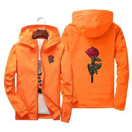 Men's Jackets Mens Rose Pattern Thin Section Hooded Jacket Windbreaker Lovers College Sun Protection Baseball S-7XL
