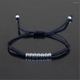 Charm Bracelets Women/Men 4mm Round Copper Beads & 24K Silver Plated Braiding Macrame Bracelet For Unisex